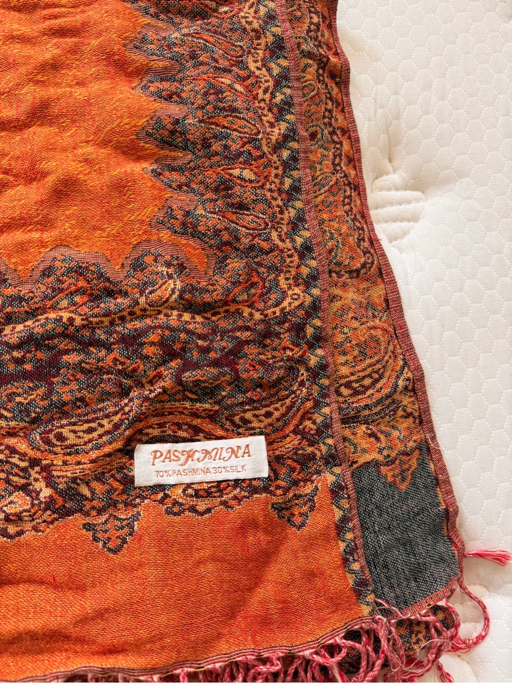 pashmina Burnt Orange Paisley Fringe Scarf - Picture 3 of 4